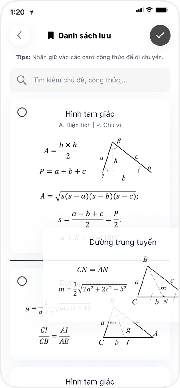 Kéo thả sắp xếp danh sách công thức đã lưu